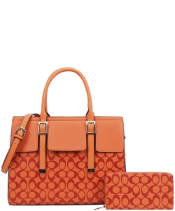 2in1 Oval Print Satchel W Wallet Set DP-9151-W ORANGE